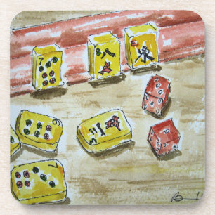 Mah Jongg (mahjong) 6 Plastic Coasters with Cork