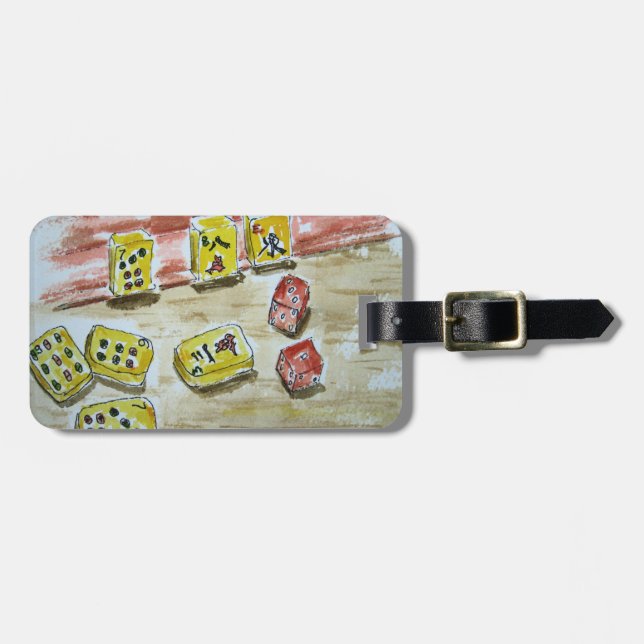 Mah Jongg (mahjong) Luggage Tag with Leather Strap (Front Horizontal)