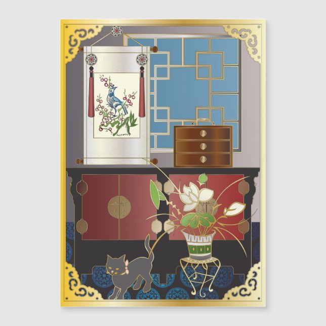 Mah Jongg Red Cabinet Magnet Card (Front)
