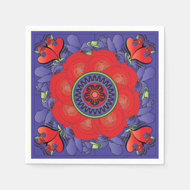 Mah Jongg Roses Napkins (Front)