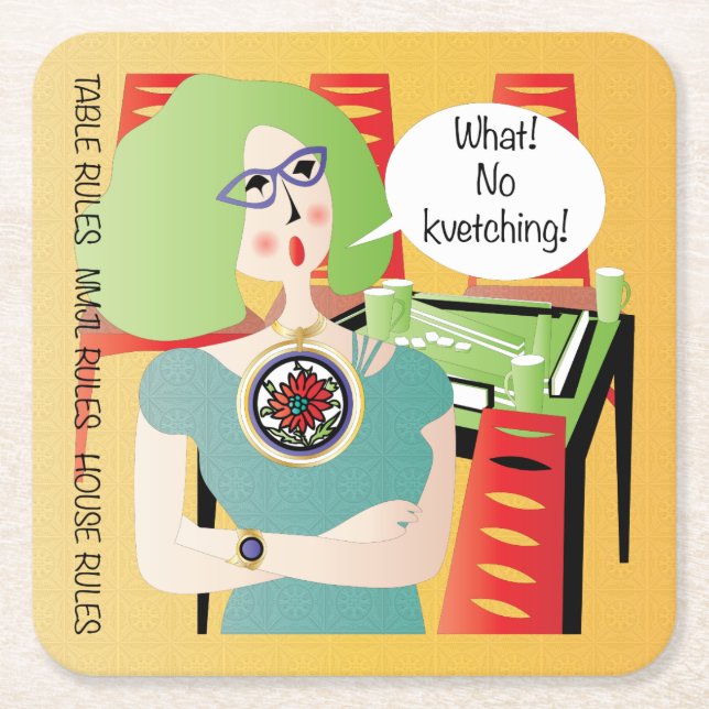 Mah Jongg Sayings Kvetching Square Paper Coaster (Front)