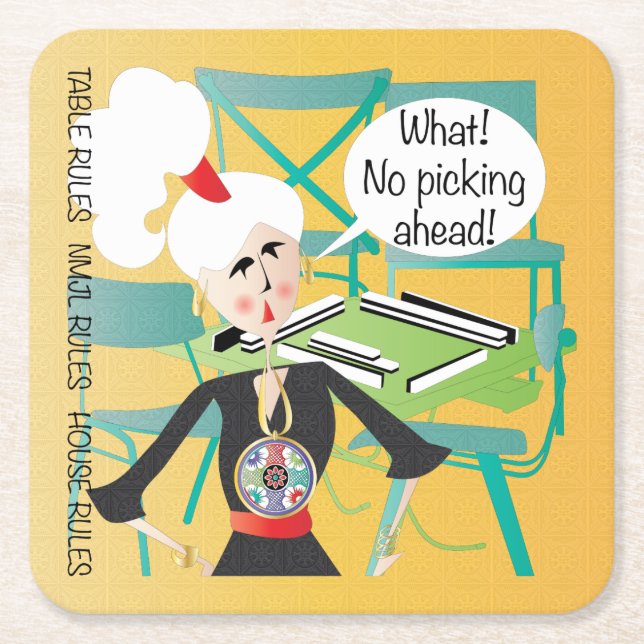 Mah Jongg Sayings Picking Ahead Square Paper Coaster (Front)
