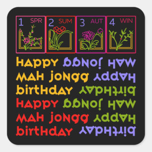Mah Jongg Seasons Birthday Square Sticker