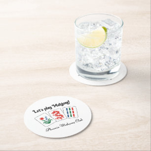 Mah jongg Tiles #2 “Let’s play Mahjong!” Round Paper Coaster