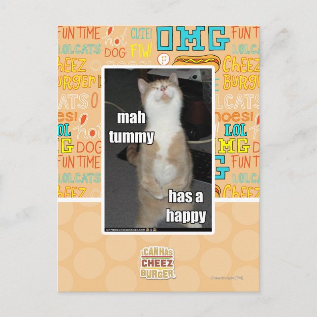 Mah tummy has a happy postcard (Front)