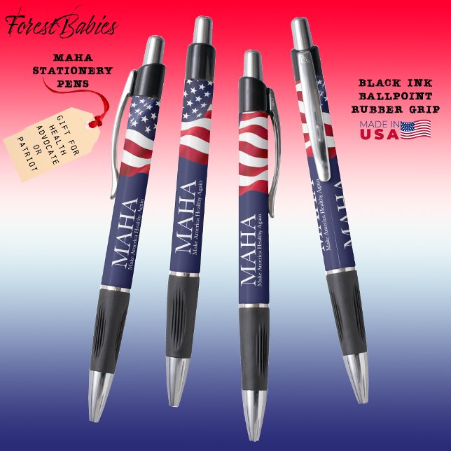 MAHA Make America Healthy Again USA Flag Gift 🇺🇸 (MAHA Make America Healthy Again Patriotic Red White Blue USA Flag Gifting Stationery Ink Pen 🇺🇸)