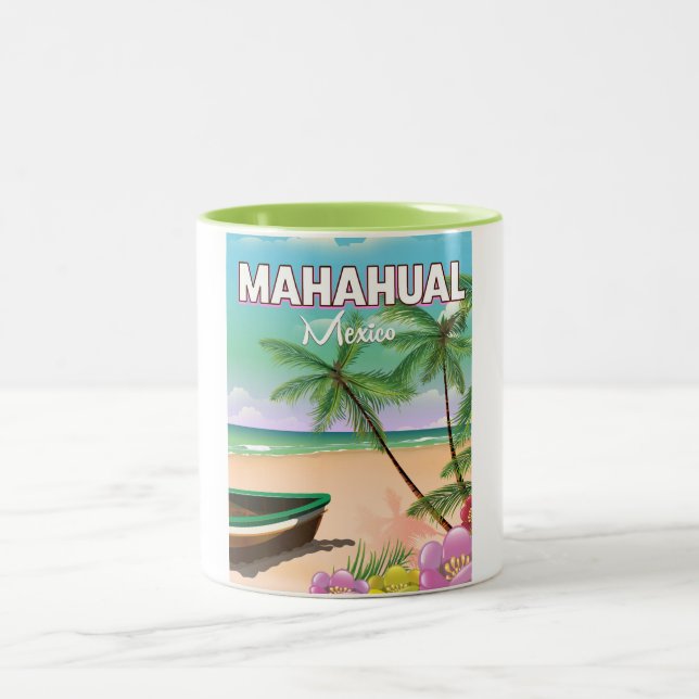 Mahahual Mexican beach poster Two-Tone Coffee Mug (Center)
