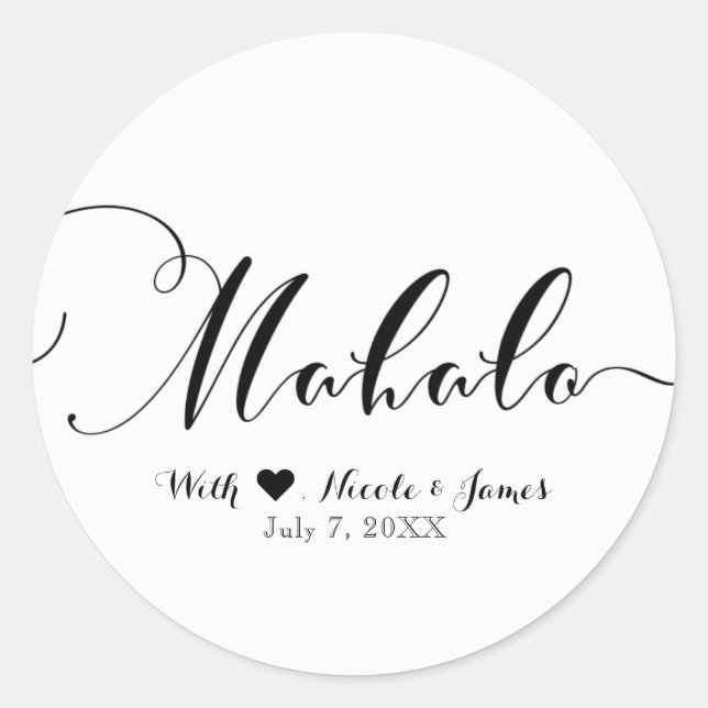 MAHALO Black Thank You Hawaiian Luau White Favour Classic Round Sticker (Front)
