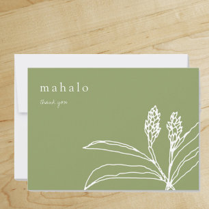 mahalo floral tropical green thank you card