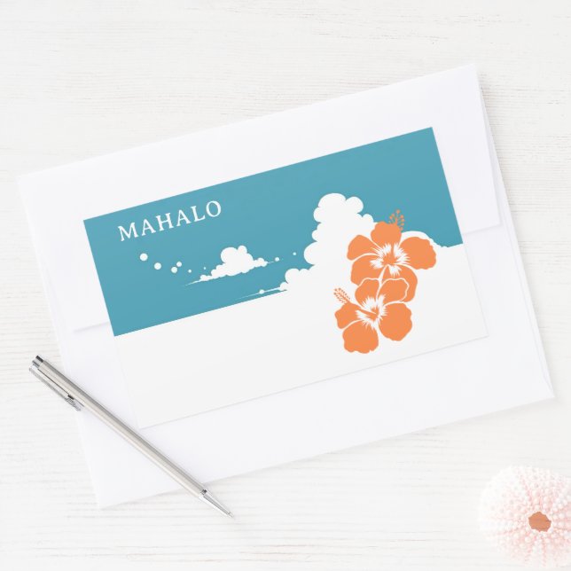 MAHALO Hibiscus Blue Sky Rectangle Rectangular Sticker (Envelope)