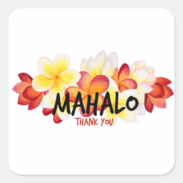 Mahalo Plumeria Square Sticker (Front)