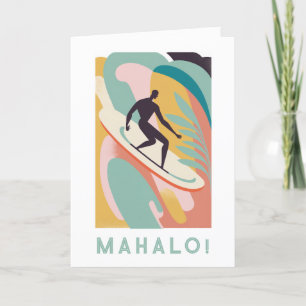 Mahalo thank you card, surfer design card
