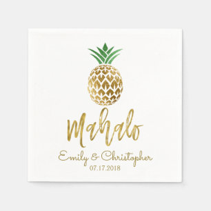 Mahalo Tropical Hawaiian Pineapple Wedding White Napkin