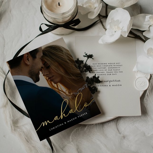 Mahalo | Wedding Photo Foil Thank You Card (Creator Uploaded)