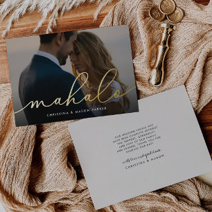 Mahalo   Wedding Photo Foil Thank You Card