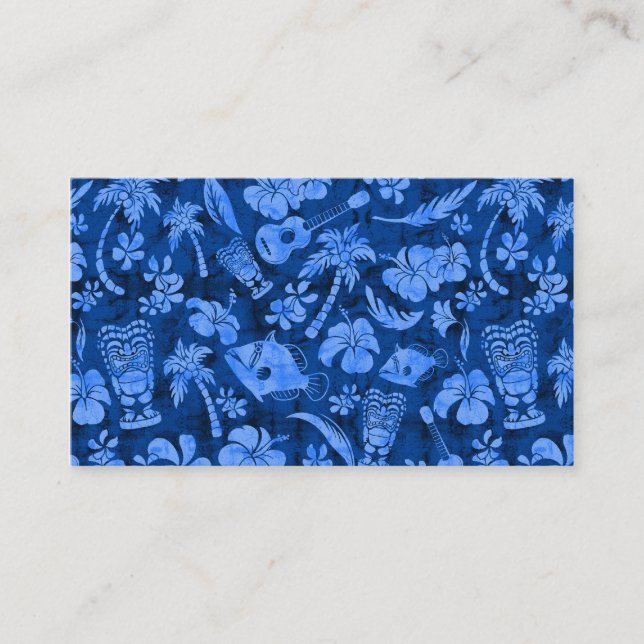 Mahapuu Beach Hawaiian Batik Tonal Blue Business Card (Front)