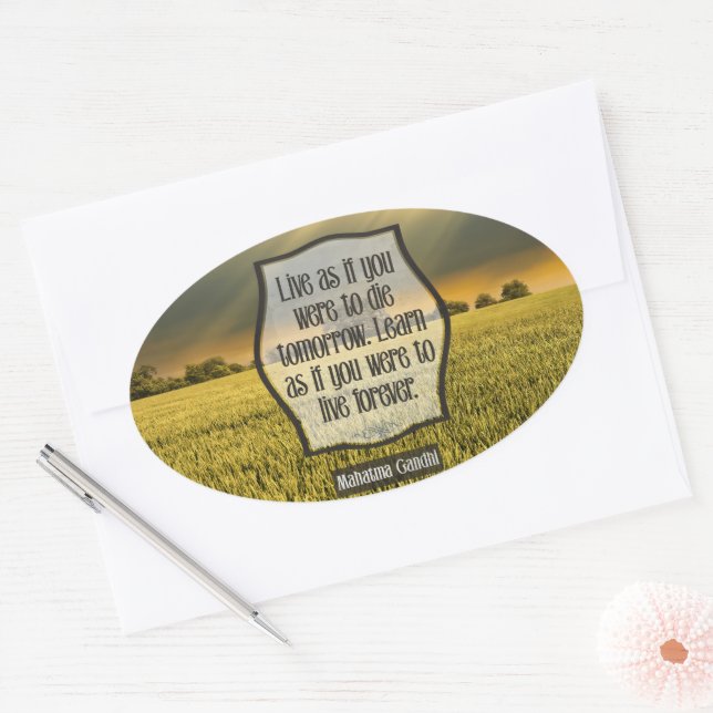Mahatma Gandhi Inspirational Quote "Live" Oval Sticker (Envelope)