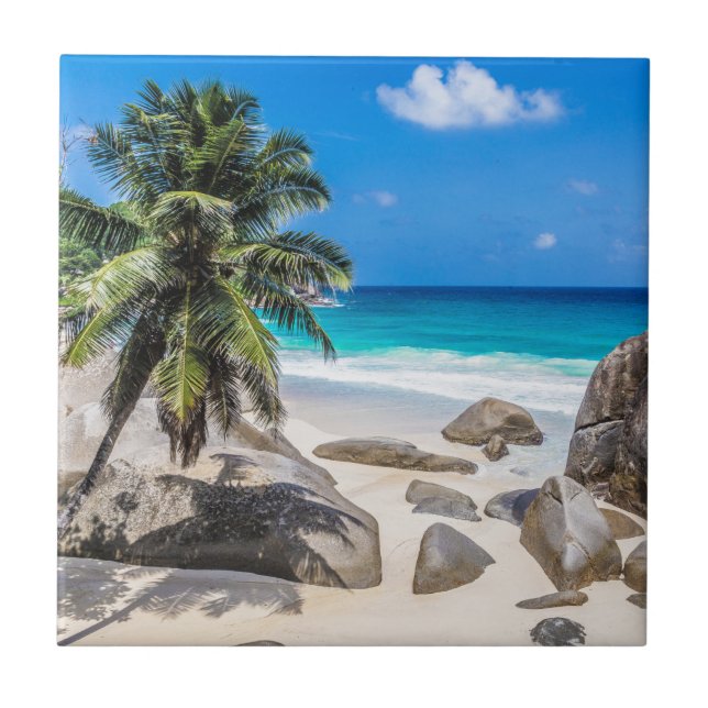 Mahe Seychelles Carana Beach gift Poster Tile (Front)