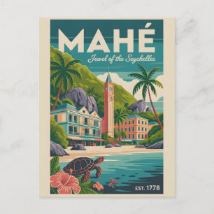 Mahé Seychelles Retro Travel Poster Art Postcard
