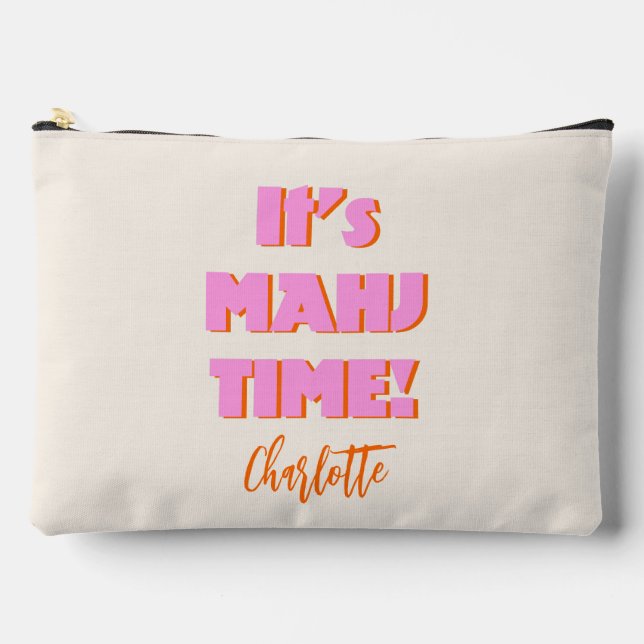 Mahj Mahjong Mah Jongg Pink Quote Personalised Accessory Pouch (Front)