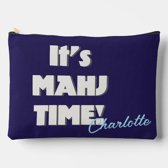 Mahj Mahjong Navy Blue Quote Personalized Name Accessory Pouch (Front)