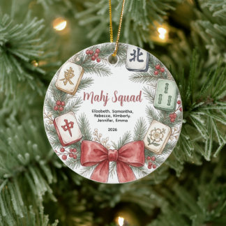 Mahj Squad Christmas Mahjong Group Holiday Wreath Ceramic Tree Decoration