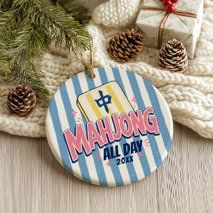 Mahjong All Day Striped Christmas Ceramic Tree Decoration