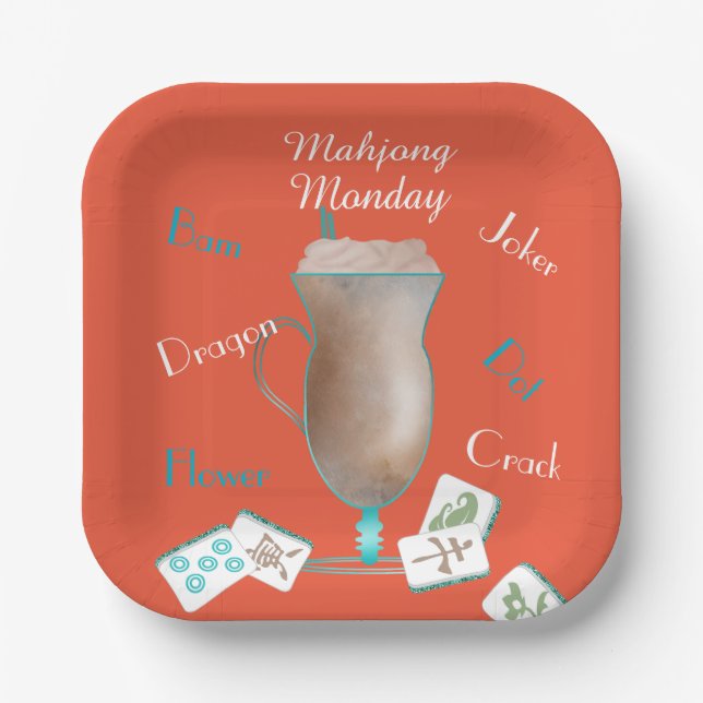 Mahjong and Coffee Party Paper Plate (Front)