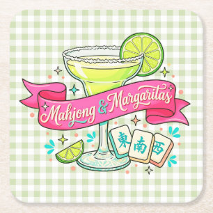 Mahjong and Margaritas Game Night Cocktail Square Paper Coaster