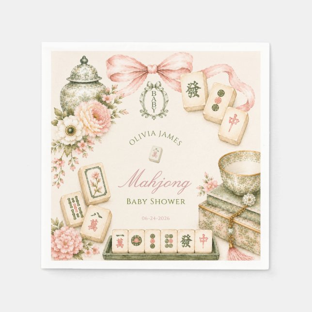 Mahjong baby shower napkin (Front)