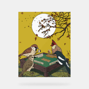 Mahjong birds playing Game Acrylic Sign