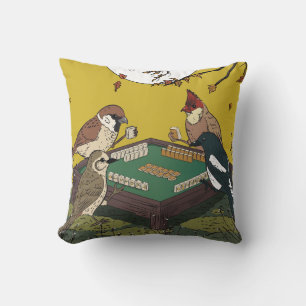 Mahjong birds playing Game  Cushion