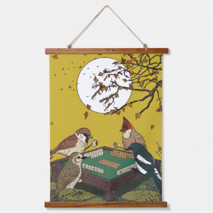Mahjong birds playing Game Hanging Tapestry