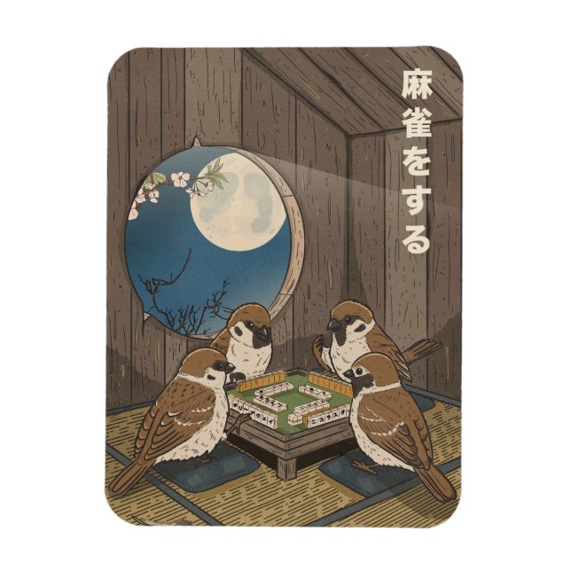 Mahjong birds playing Game  Magnet (Vertical)