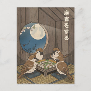 Mahjong birds playing Game Postcard
