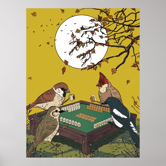 Mahjong birds playing Game  Poster (Front)
