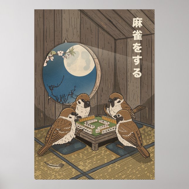 Mahjong birds playing Game  Poster (Front)