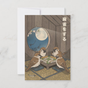 Mahjong birds playing Game Thank You Card