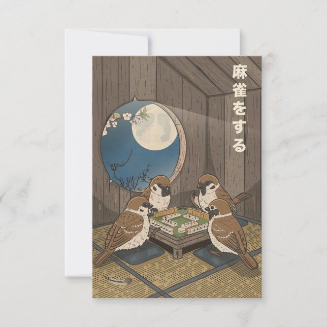 Mahjong birds playing Game  Thank You Card (Front)