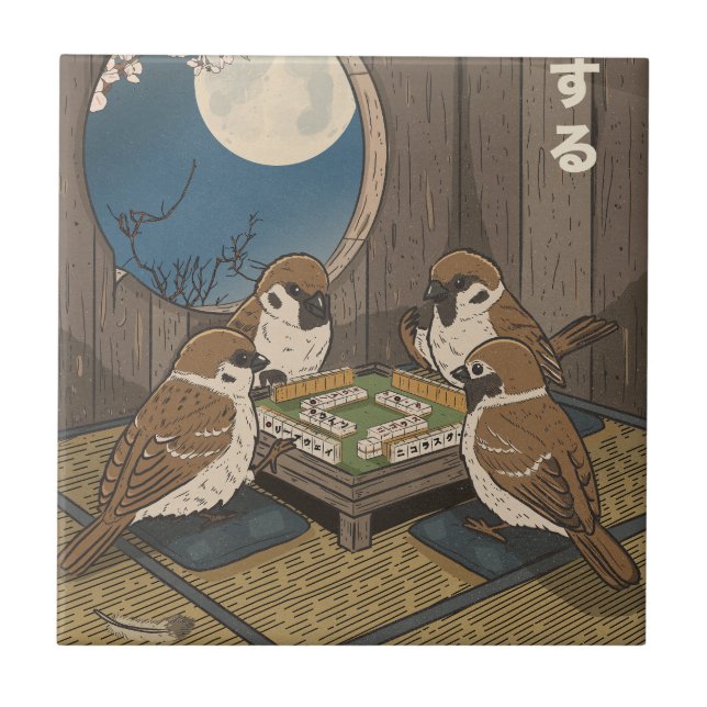 Mahjong birds playing Game  Tile (Front)