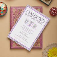 Mahjong Birthday Party Invitation, purple toile