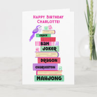 Mahjong Book Stack Folded Greeting Card