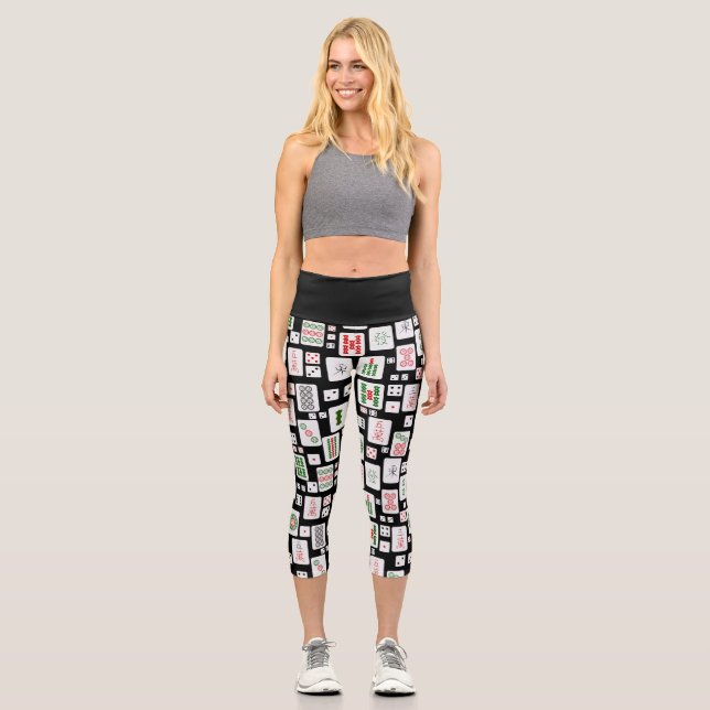 Mahjong cards game dice  capri leggings (Front)