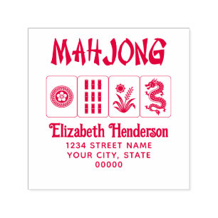 Mahjong Chinese Style Fixed Text, 4 Tiles, Address Self-inking Stamp