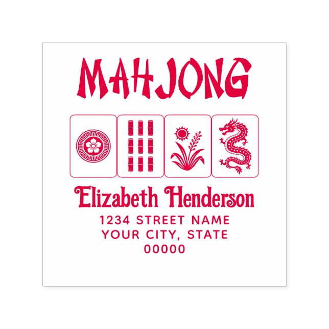 Mahjong Chinese Style Fixed Text, 4 Tiles, Address Self-inking Stamp (Design)