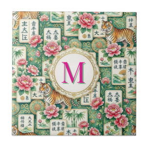 Mahjong Chinoiserie Floral Monogram Personalized Tile