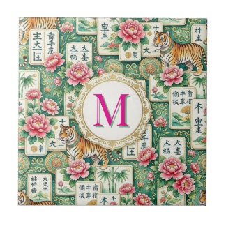 Mahjong Chinoiserie Floral Monogram Personalized Tile