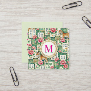 Mahjong Chinoiserie Floral Personalized Monogram Square Business Card