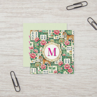 Mahjong Chinoiserie Floral Personalized Monogram Square Business Card