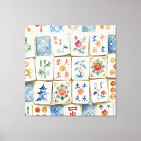 Mahjong Chinoiserie Tiles Watercolor Flowers Birds